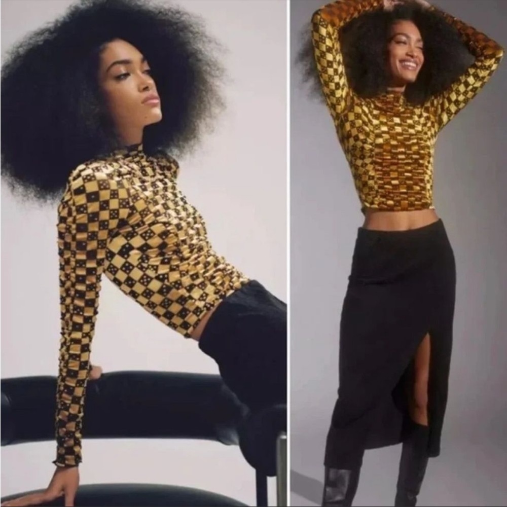 NWT Natalia Burnout Mock Neck Top ~ Urban Outfitters in Black / Gold ~ Size S